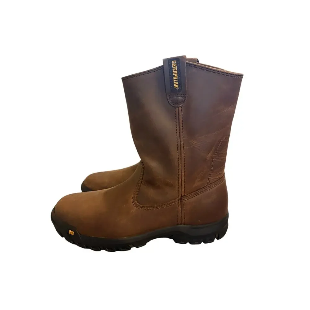 Caterpillar Drawbar Work Boots Men's Size 10 Brown Leather‎ Soft Toe Pull On